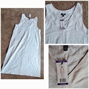 DKNY White Sleeveless LONG Tank Top Dress with Scoop Neckline Size XXL NWT